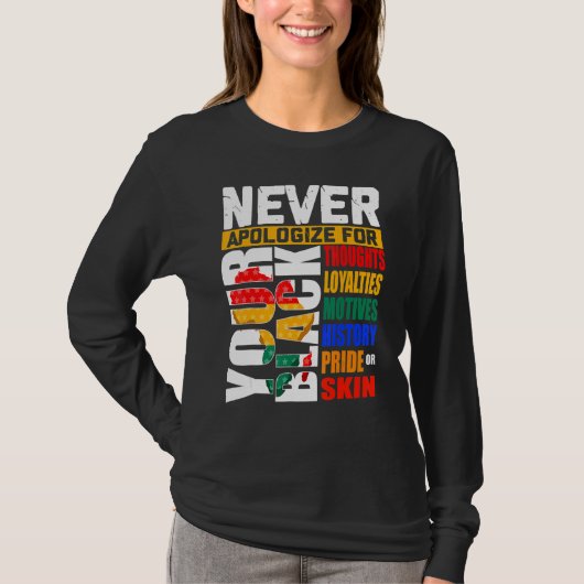 Never Apologize For Your Blackness Black History M T-shirt (Voorkant)