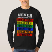Never Apologize For Your Blackness Black History M T-shirt (Voorkant)