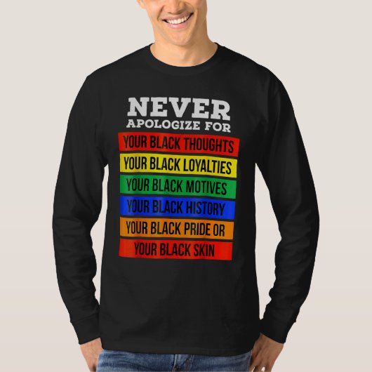 Never Apologize For Your Blackness Black History M T-shirt (Voorkant)