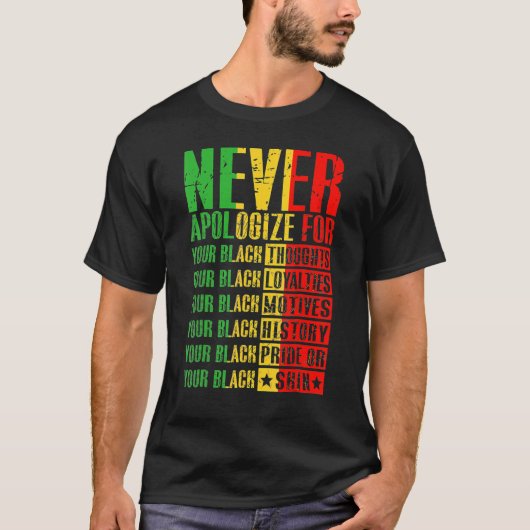 Never Apologize For Your Blackness Black History P T-shirt (Voorkant)