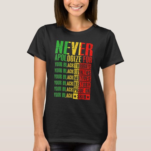 Never Apologize For Your Blackness Black History P T-shirt (Voorkant)