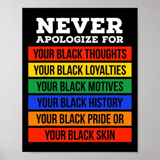 Never Apologize For Your Blackness - Black History Poster (Voorkant)