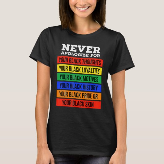 Never Apologize For Your Blackness Black History T-shirt (Voorkant)