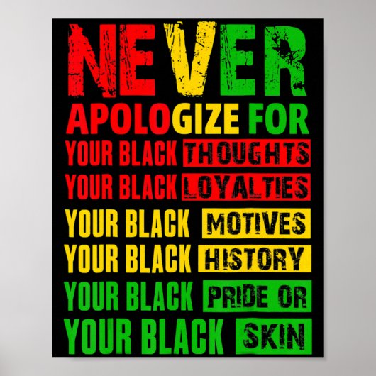 Never Apologize Your Black History Month African A Poster (Voorkant)