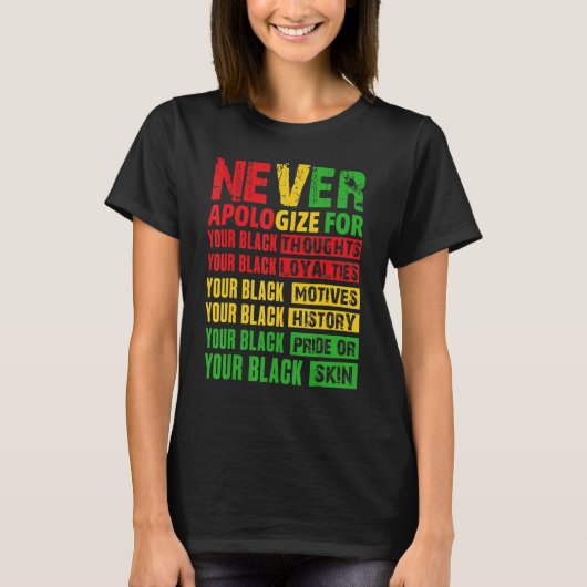 Never Apologize Your Black History Month African A T-shirt (Voorkant)