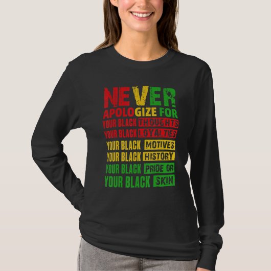 Never Apologize Your Black History Month African A T-shirt (Voorkant)