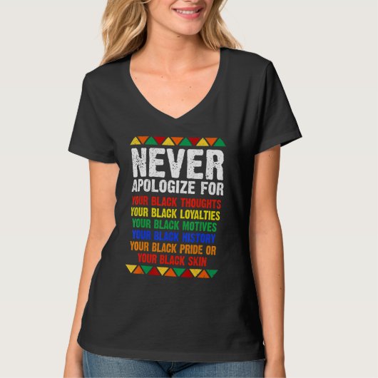 Never Apologize Your Blackness African Black Histo T-shirt (Voorkant)