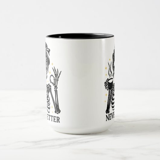 Never Better Skeleton Funny Retro Halloween Mug Mok (Midden)