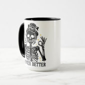 Never Better Skeleton Funny Retro Halloween Mug Mok (Voorkant links)