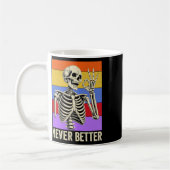 Never Better Skeleton Retro Funny Halloween Mannen Koffiemok (Links)