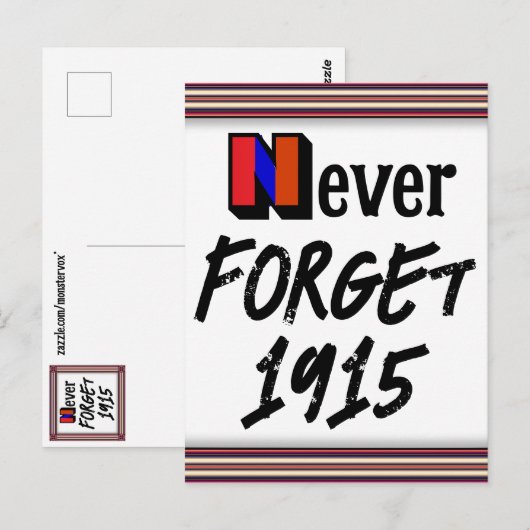 Never Forget 1915 Postcard Briefkaart (Voorkant / Achterkant)