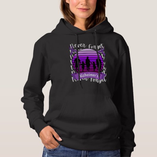 Never Forget Alzheimer's Awareness Retro Purple Fa Hoodie (Voorkant)