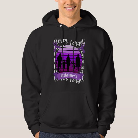 Never Forget Alzheimer's Awareness Retro Purple Fa Hoodie (Voorkant)