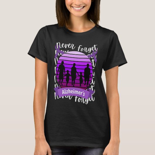 Never Forget Alzheimer's Awareness Retro Purple Fa T-shirt (Voorkant)