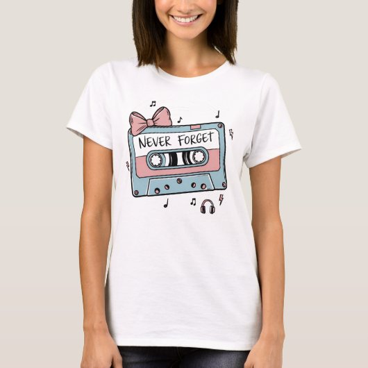 Never Forget Cassette Tape Retro T-shirt (Voorkant)