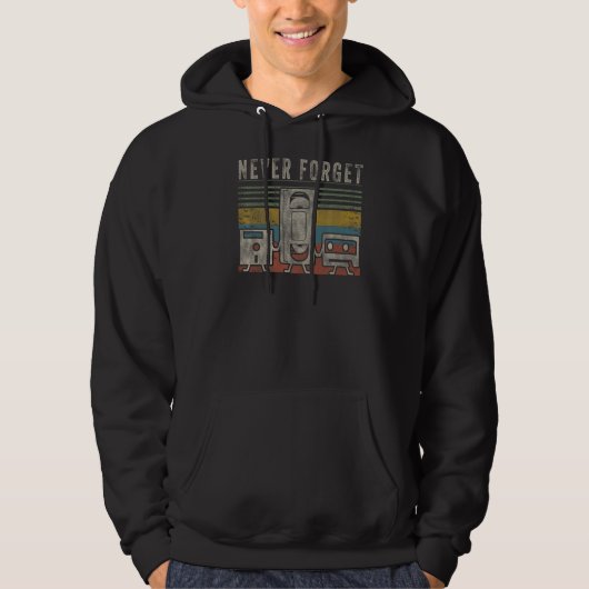 Never Forget Floppy Disk Video Cassette Tapes Geek Hoodie (Voorkant)