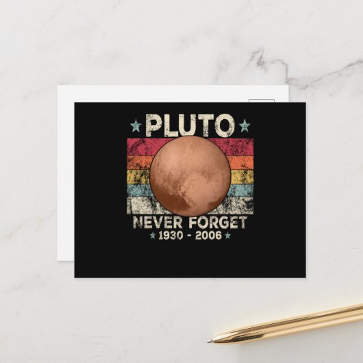 Never Forget Pluto Retro Space Science Briefkaart (Voorkant / Achterkant in situ)