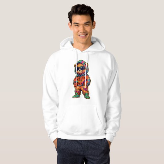 Never Give Up Cool Bear Design Hoodie (Voorkant volledig)