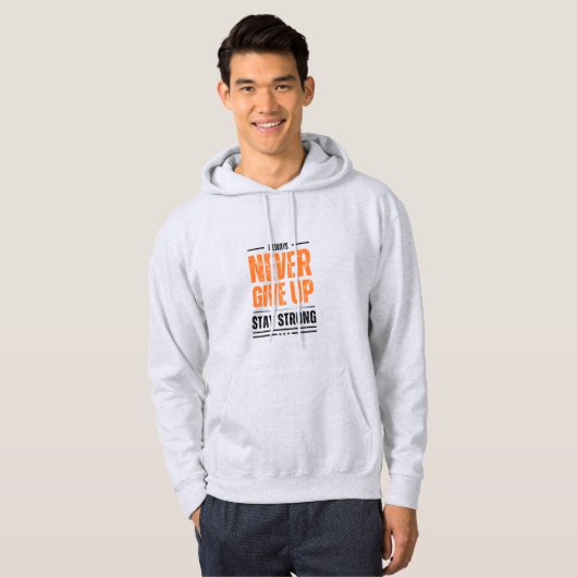 "Never Give Up" Motivational Hoodie – Stay Strong (Voorkant volledig)