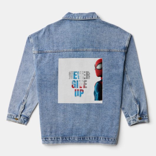"Never Give Up" originele jeans Denim Jacket (Achterkant)