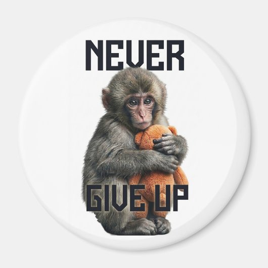 Never Give Up - Resilient Baby Monkey with Teddy B Magneet (Voorkant)