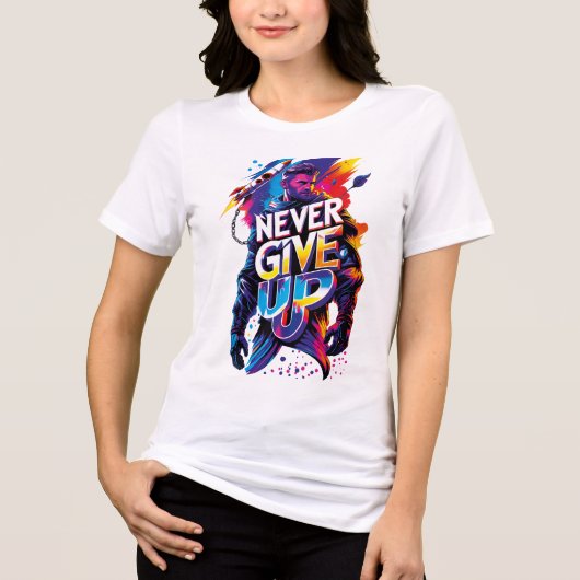 Never Give Up Tri-Blend Shirt (Voorkant)