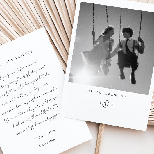 "Never Grow Up" Foto Dank je wel kaart