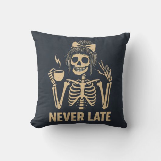 Never late  skeleton cushion kussen (Voorkant)