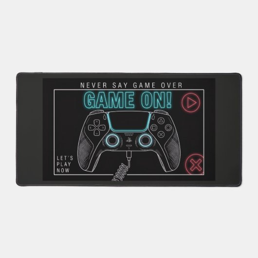 "Never Say Game Over" Neon Controller Bureaumat (Voorkant)