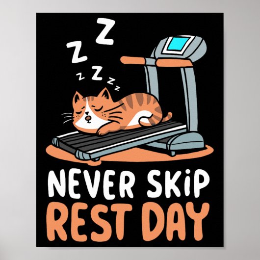 Never Skip Rest Day Funny Bodybuilding Cat Workout Poster (Voorkant)
