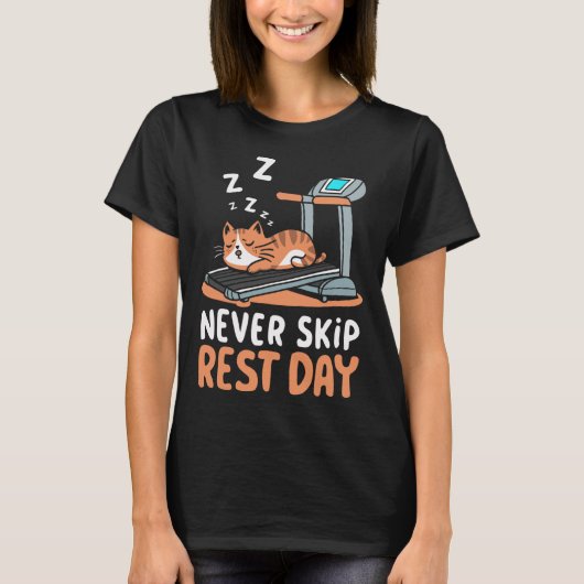 Never Skip Rest Day Funny Bodybuilding Cat Workout T-shirt (Voorkant)