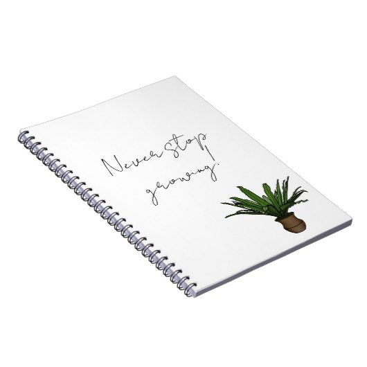 “Never Stop Growing” Notebook with Potted Plant  Notitieboek (Rechterzijde)