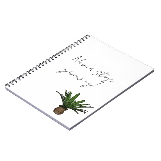 “Never Stop Growing” Notebook with Potted Plant  Notitieboek (Linkerzijde)