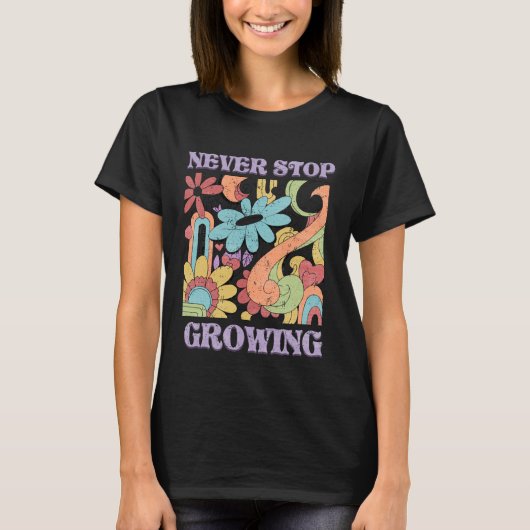Never Stop Growing Retro T-shirt (Voorkant)