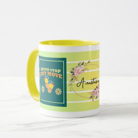 Never Stop, Just Move – Personalized Floral Motiva Mok (Voorkant links)