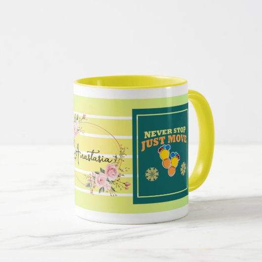 Never Stop, Just Move – Personalized Floral Motiva Mok (Voorkant rechts)