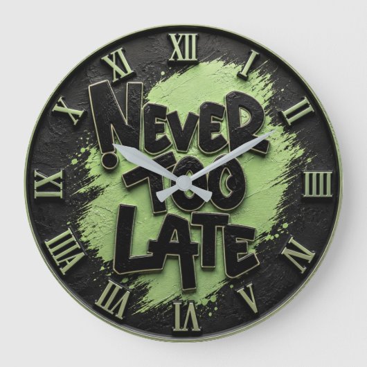 Never Too Late Funny Motivational  Grote Klok (Voorkant)