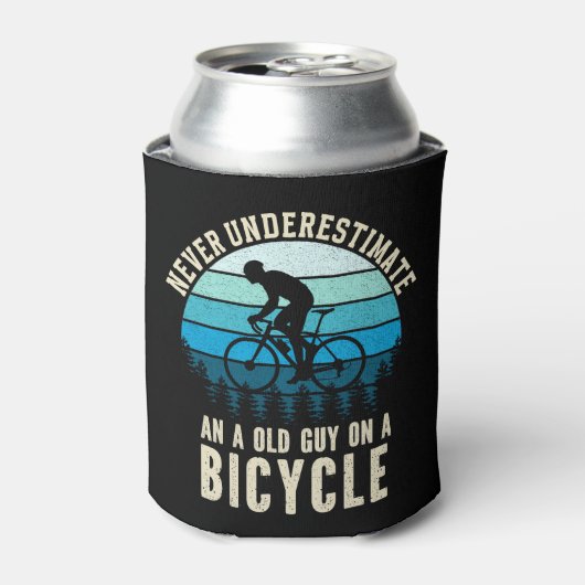 Never Underestimate an old guy on a Bicycle Blikjeskoeler (Blikje Voorkant)