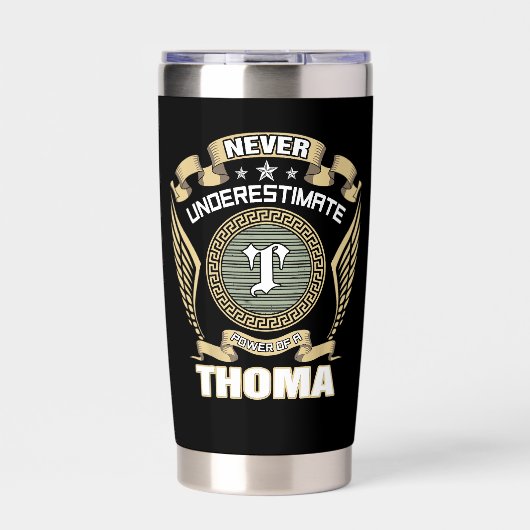 NEVER_UNDERESTIMATE_POWER_OF_A_THOMA GEÏSOLEERDE DRINKBEKER (Voorkant)