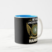 Never Underestimate The Power Of A Hamner Tweekleurige Koffiemok (Voorkant rechts)