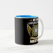 Never Underestimate The Power Of A Heeter Tweekleurige Koffiemok (Voorkant rechts)