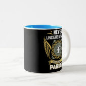 Never Underestimate The Power Of A Parrish Tweekleurige Koffiemok (Voorkant rechts)