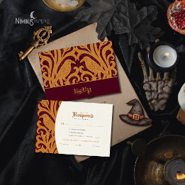 Nevermore Damask | Bourgondië Gotische Halloween RSVP Kaartje