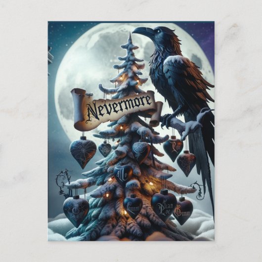 Nevermore Gotische Kerstboom met harten Raven Briefkaart (Voorkant)