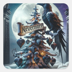 Nevermore Gotische Kerstboom met harten Raven Vierkante Sticker