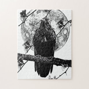 Nevermore Raven en de maan Jigzaag Puzzle Legpuzzel