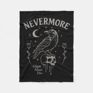 Nevermore Raven Skull Art, Gothic Edgar Allan Poe Fleece Deken