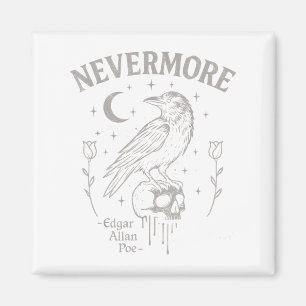 Nevermore Raven Skull Art, Gothic Edgar Allan Poe Magneet