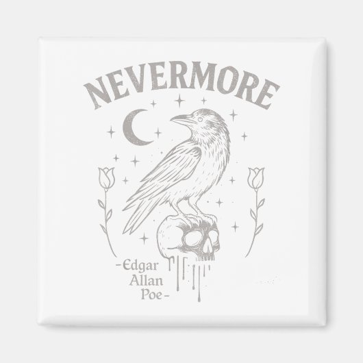 Nevermore Raven Skull Art, Gothic Edgar Allan Poe Magneet (Voorkant)