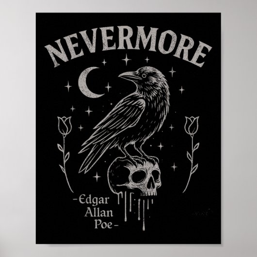 Nevermore Raven Skull Art, Gothic Edgar Allan Poe Poster (Voorkant)